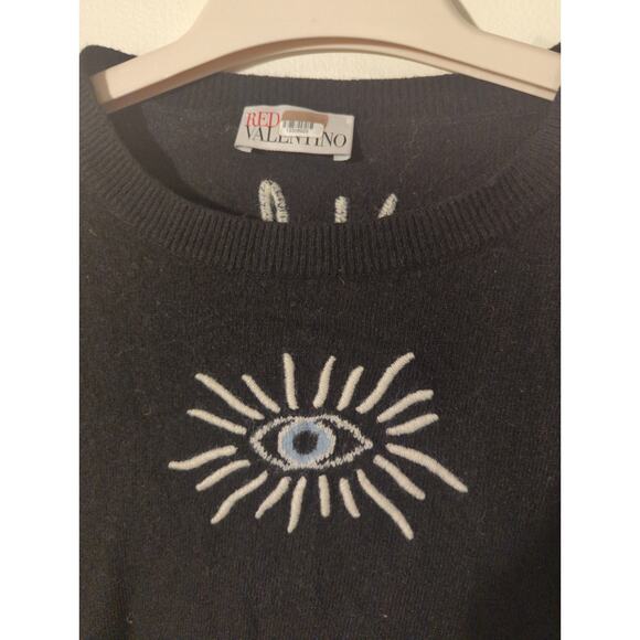 RTR RED Valentino Logo Eye Black Embroidered floral  Pullover Sweater Size XL - Picture 4 of 6